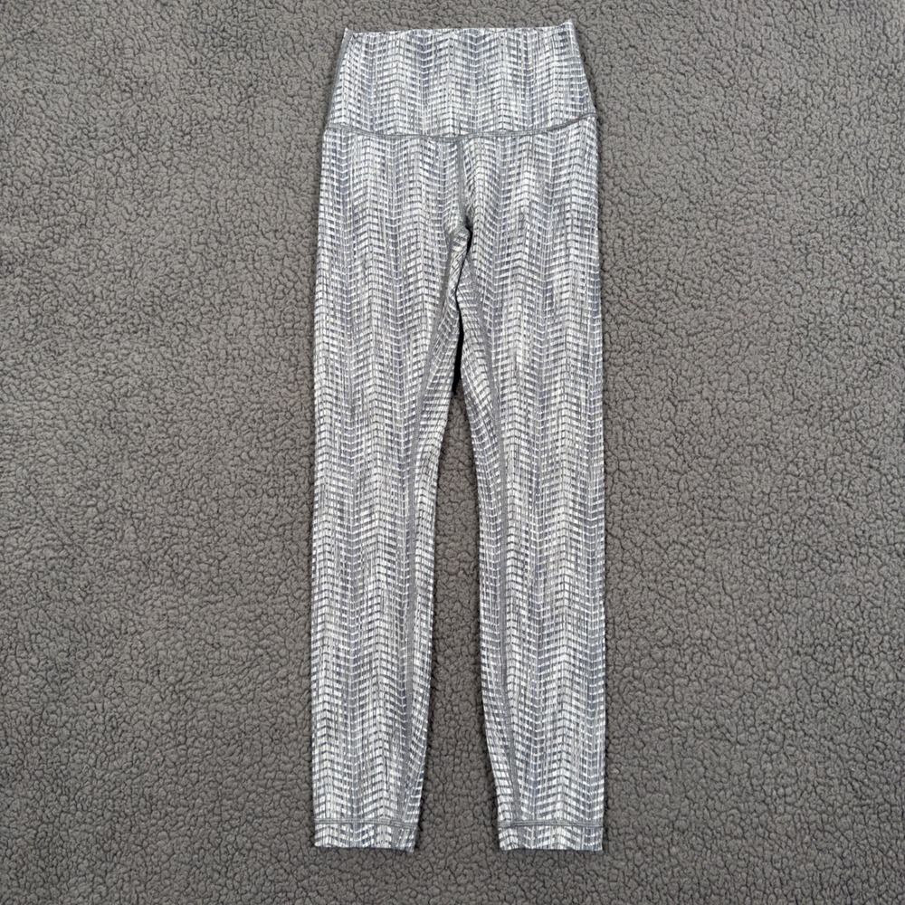 Lululemon Grey White Geometric Herringbone High Rise Leggings Size 2 25" In Gym